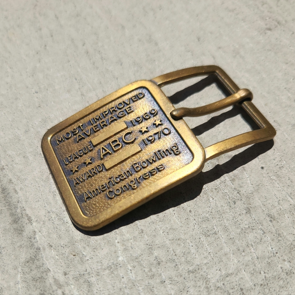 Vintage 1969-1970 American Bowling Congress Most Improved Avg. Brass Belt Buckle